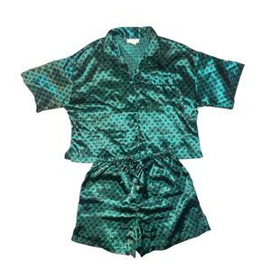 Courtney & Co Intimates Satin Effect Two Piece Pajamas Short Sleeve Top Shorts L